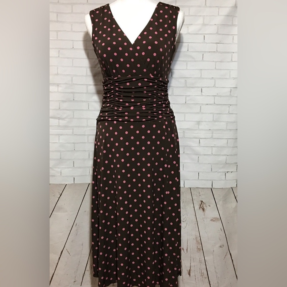 NWT 2000s Y2K Style & Co Womens Dress Sleeveless Chocolate Brown Pink Polka Dot